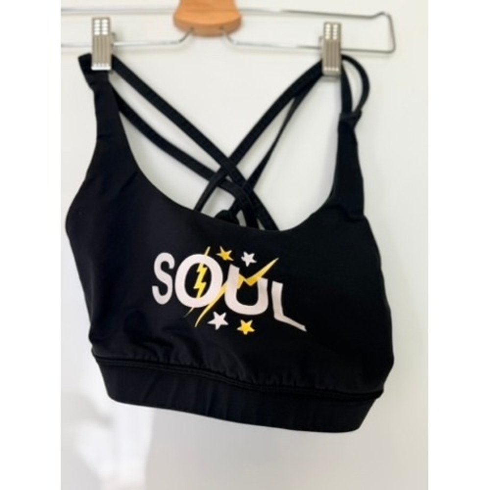 Lululemon x SoulCycle Energy Bra Black Strappy SOUL Graphic Sz 6